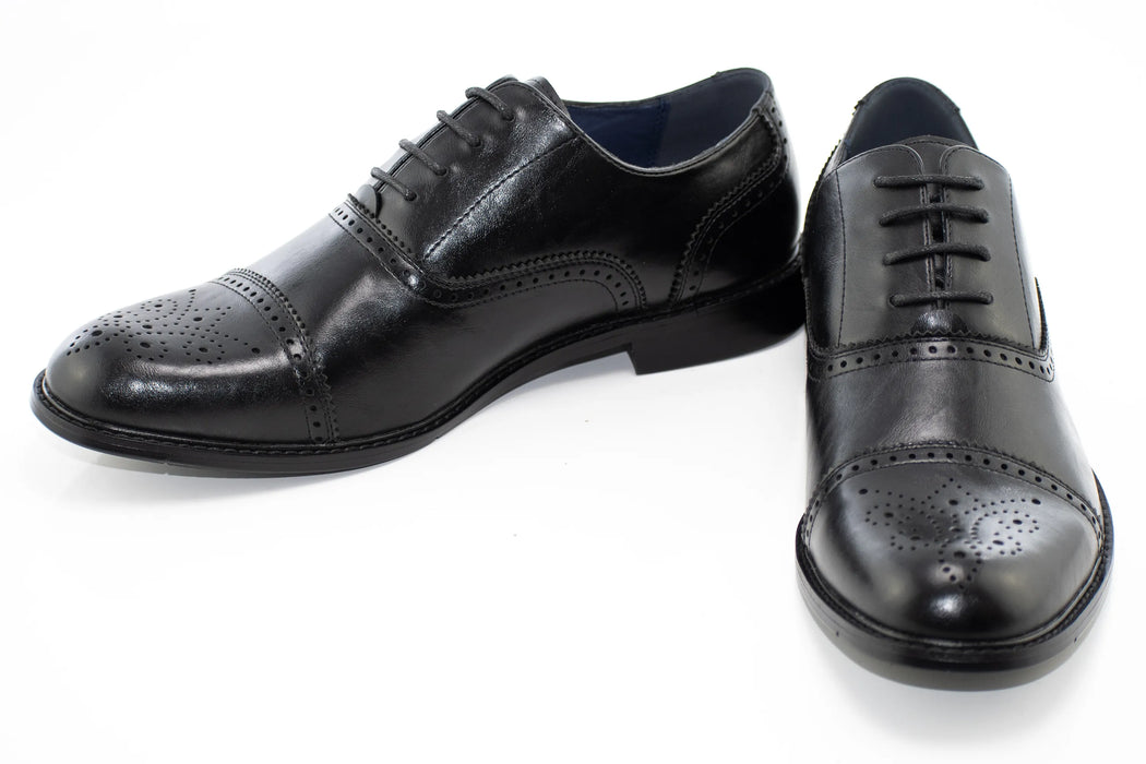 Black Medallion Cap-Toe Oxford Dress Shoes