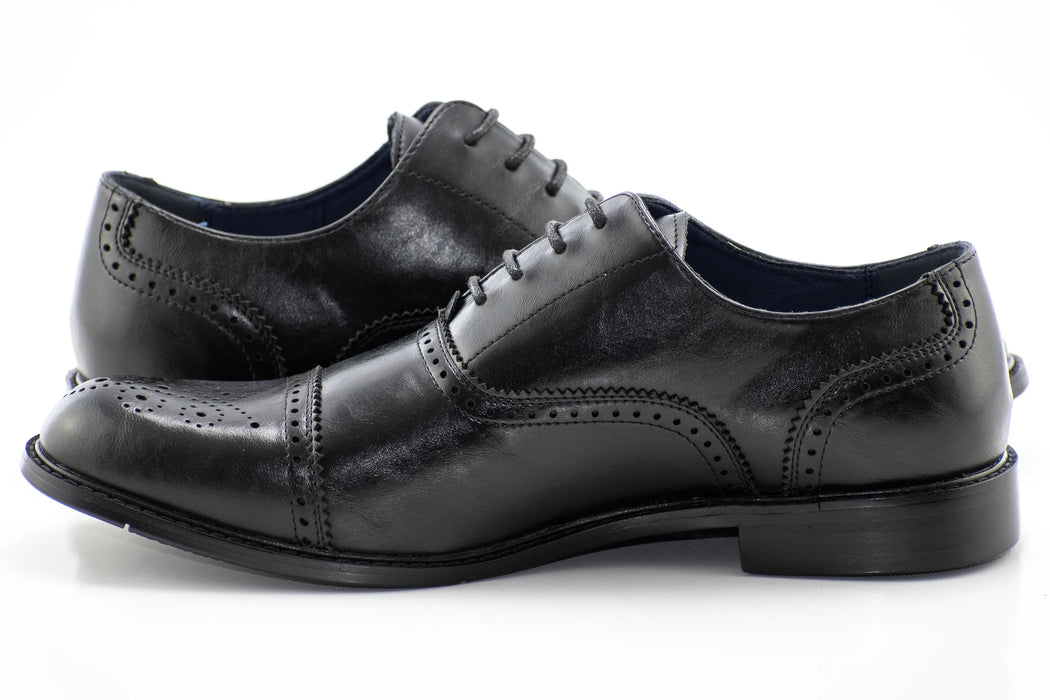 Black Medallion Cap-Toe Oxford Dress Shoes