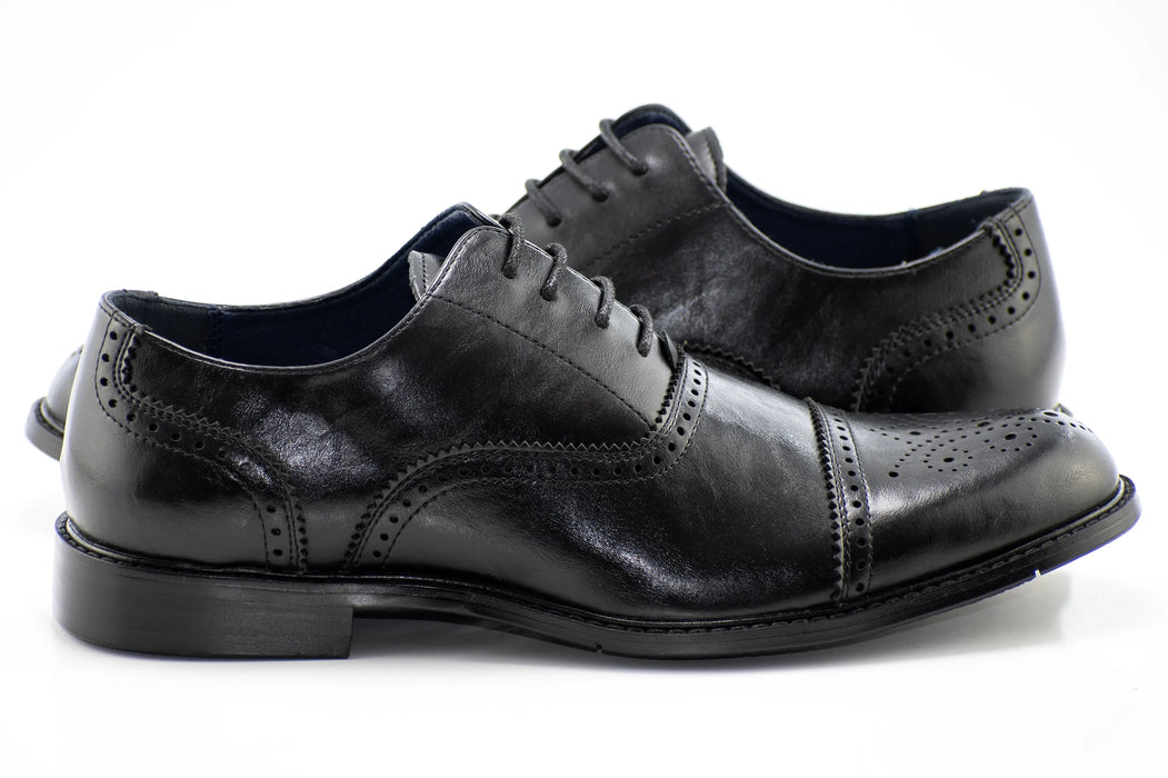 Black Medallion Cap-Toe Oxford Dress Shoes