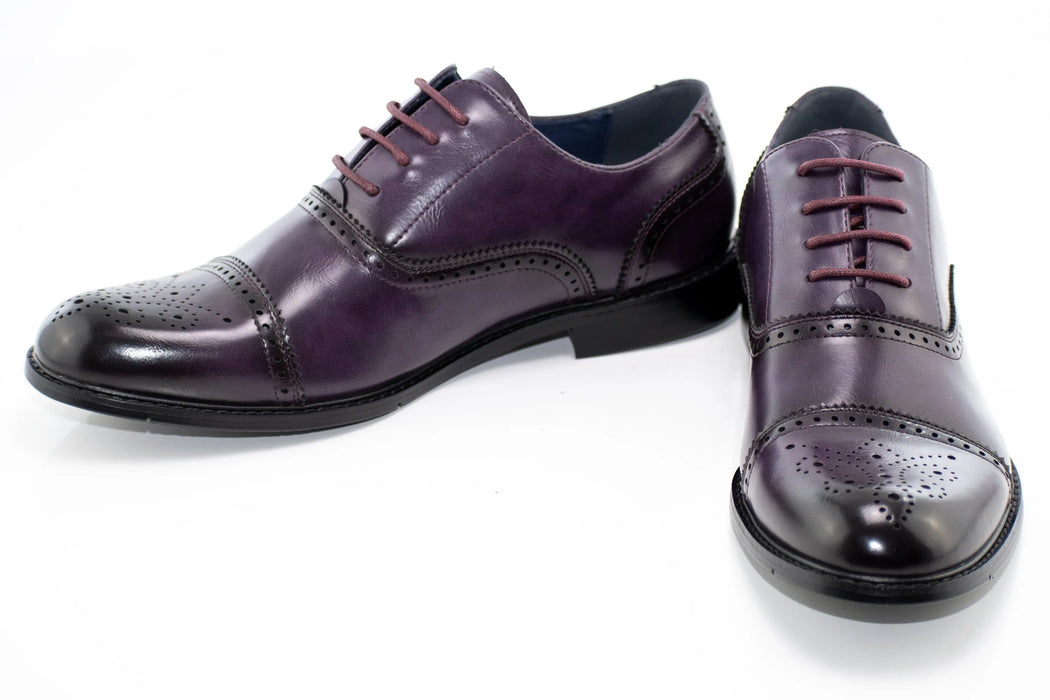 Purple Medallion Cap-Toe Oxford Dress Shoes