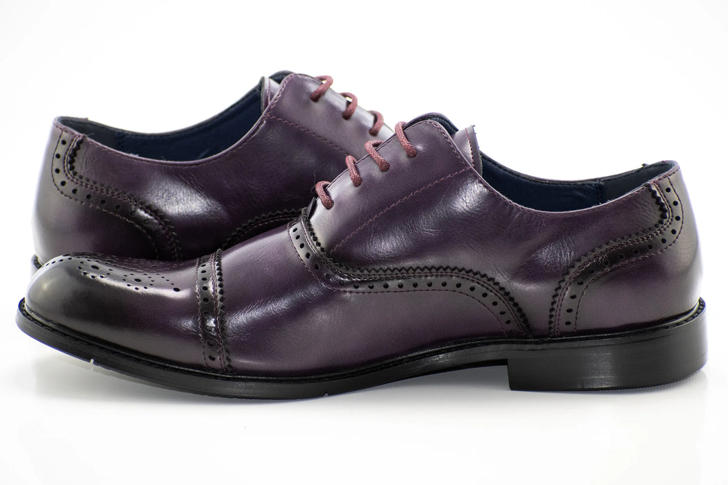 Purple Medallion Cap-Toe Oxford Dress Shoes