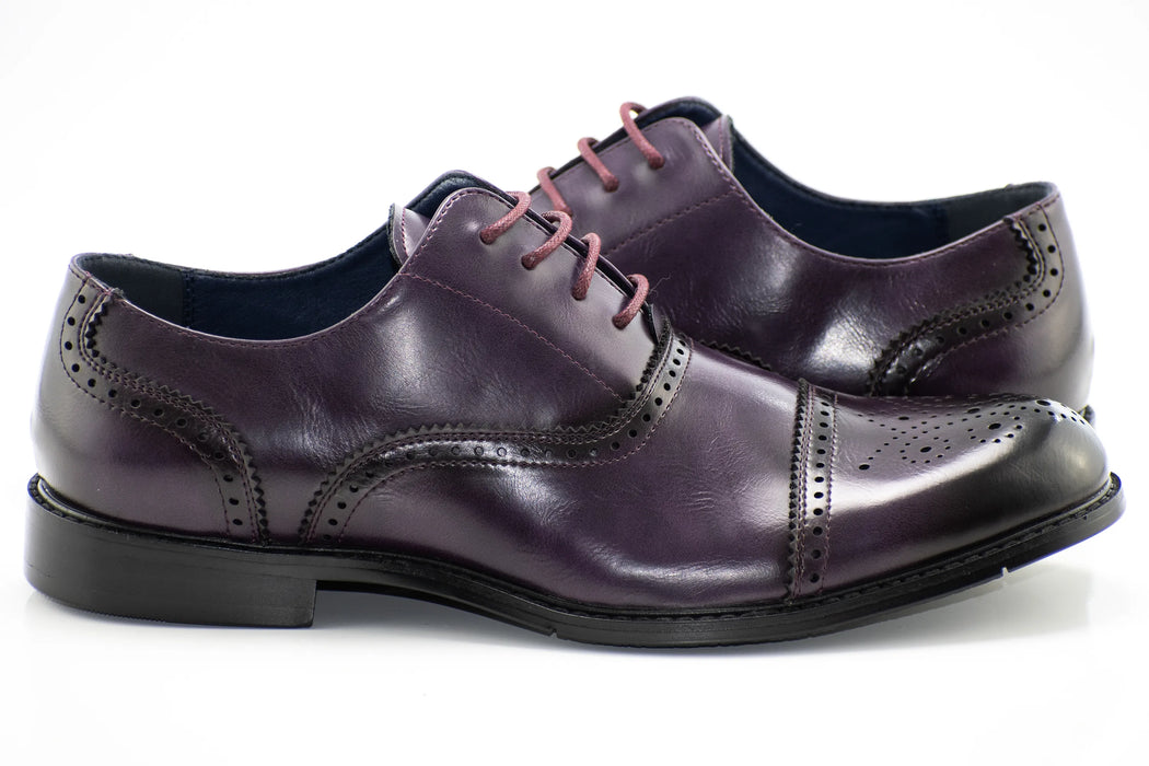 Purple Medallion Cap-Toe Oxford Dress Shoes