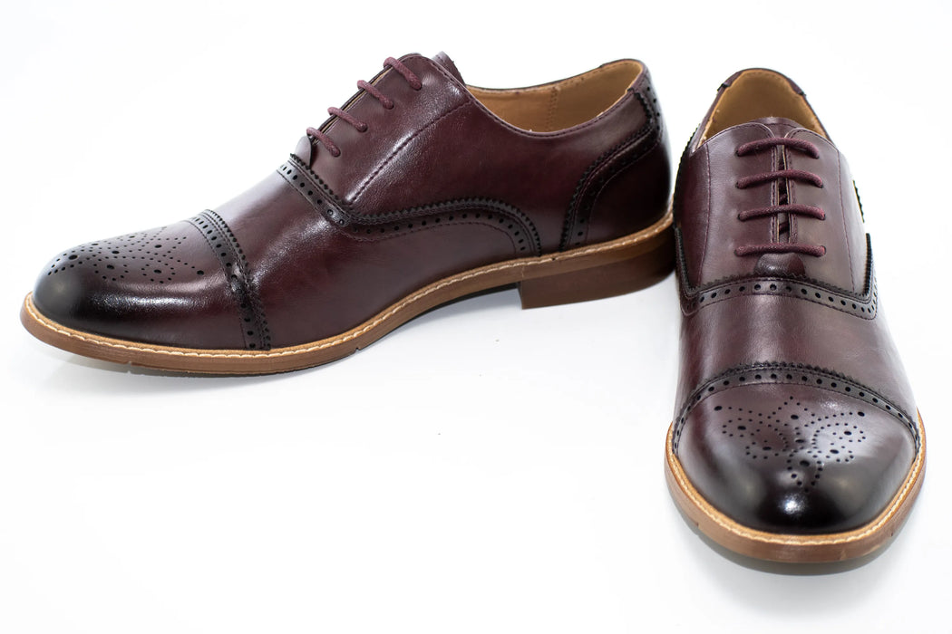 Wine Medallion Cap-Toe Oxford Dress Shoes