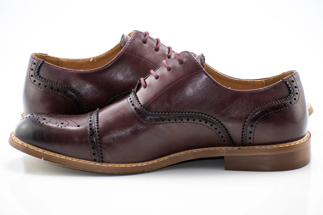 Wine Medallion Cap-Toe Oxford Dress Shoes