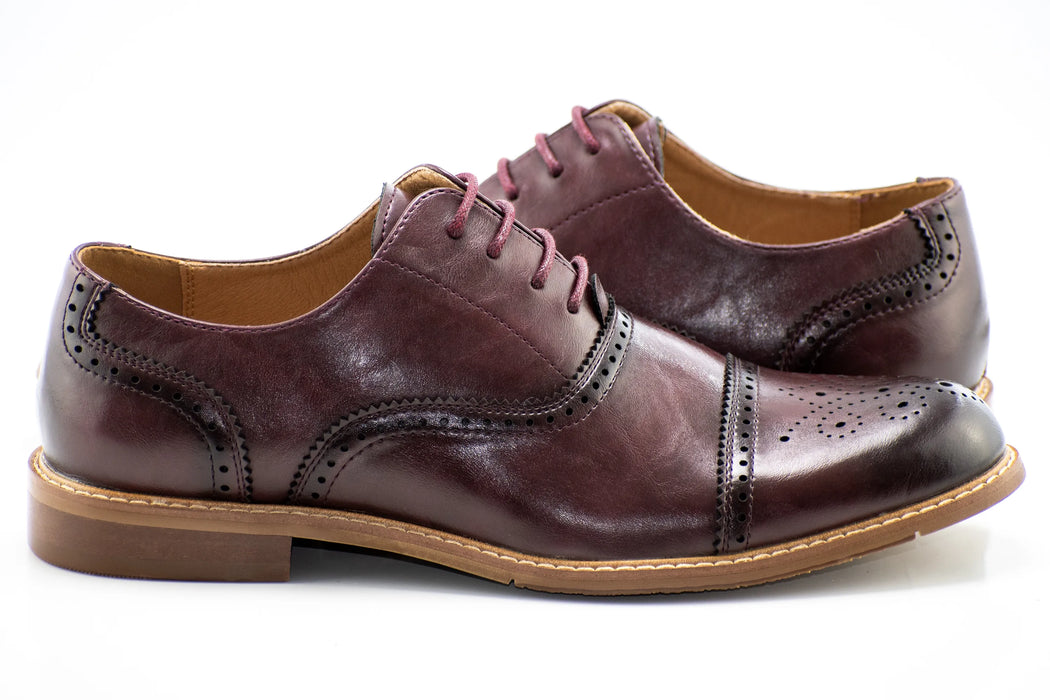 Wine Medallion Cap-Toe Oxford Dress Shoes