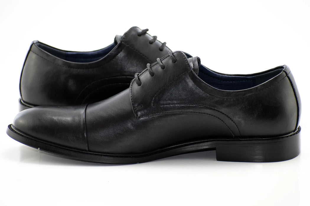 Black Cap-Toe Lace-Up Derby Dress Shoes