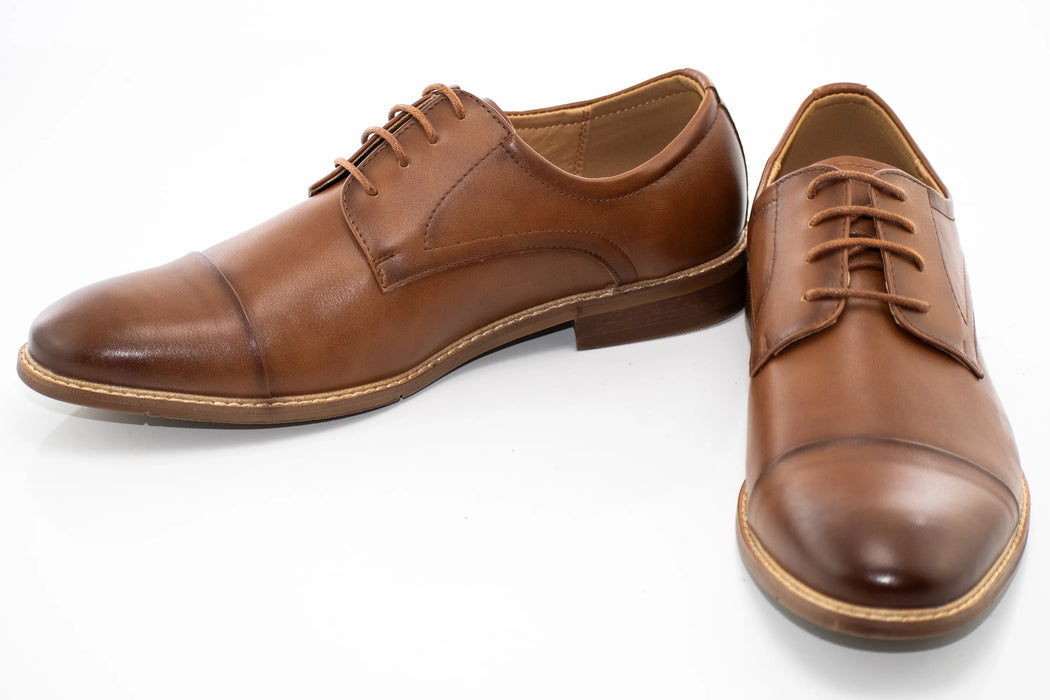 Brown Cap-Toe Lace-Up Derby Dress Shoes