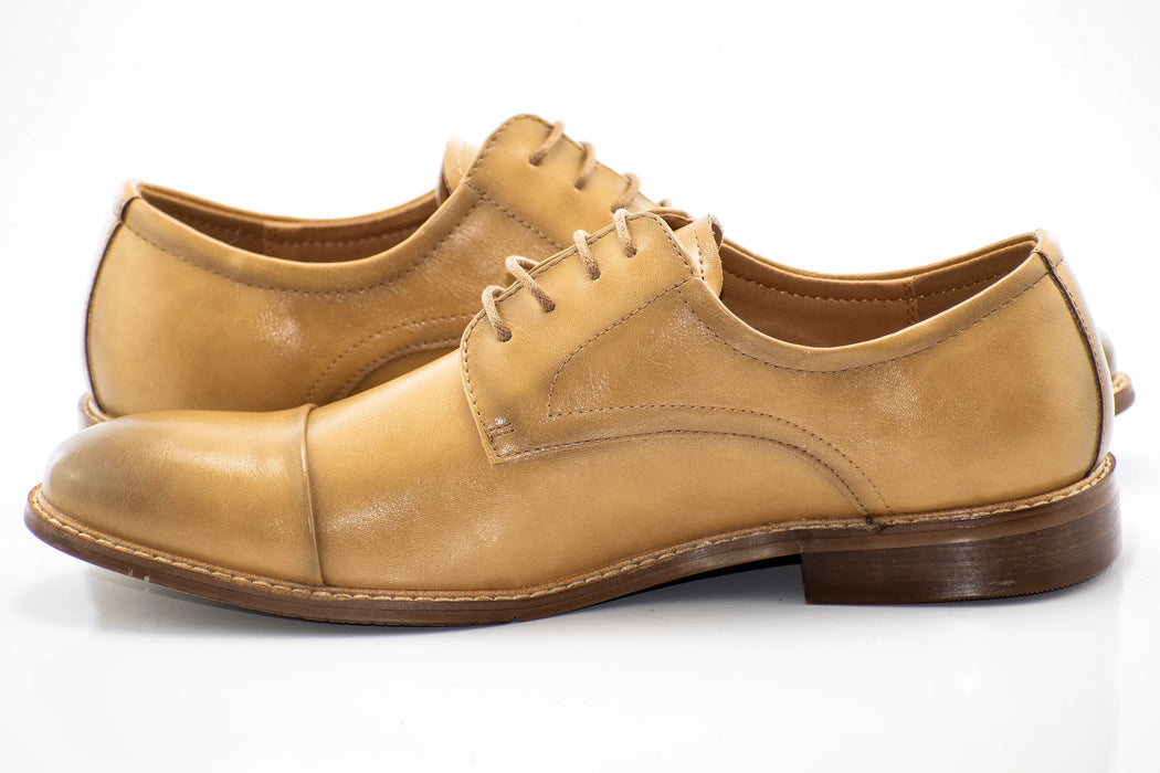 Camel Cap-Toe Lace-Up Derby Dress Shoes