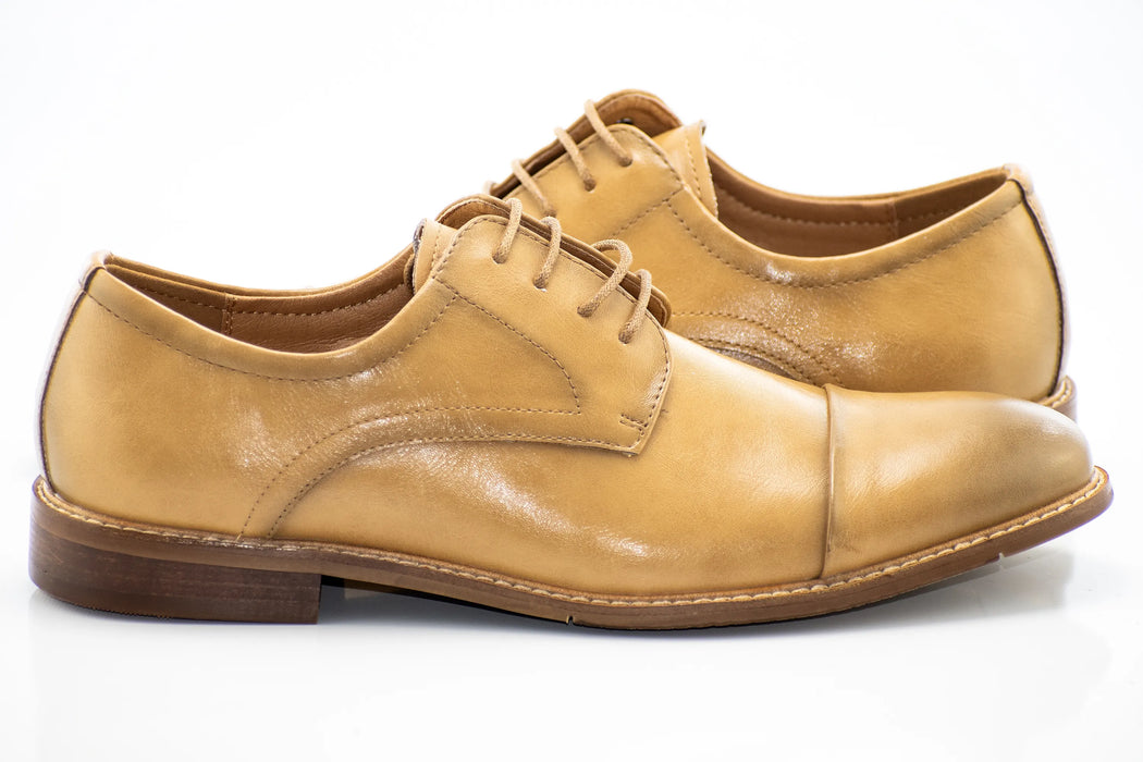 Camel Cap-Toe Lace-Up Derby Dress Shoes