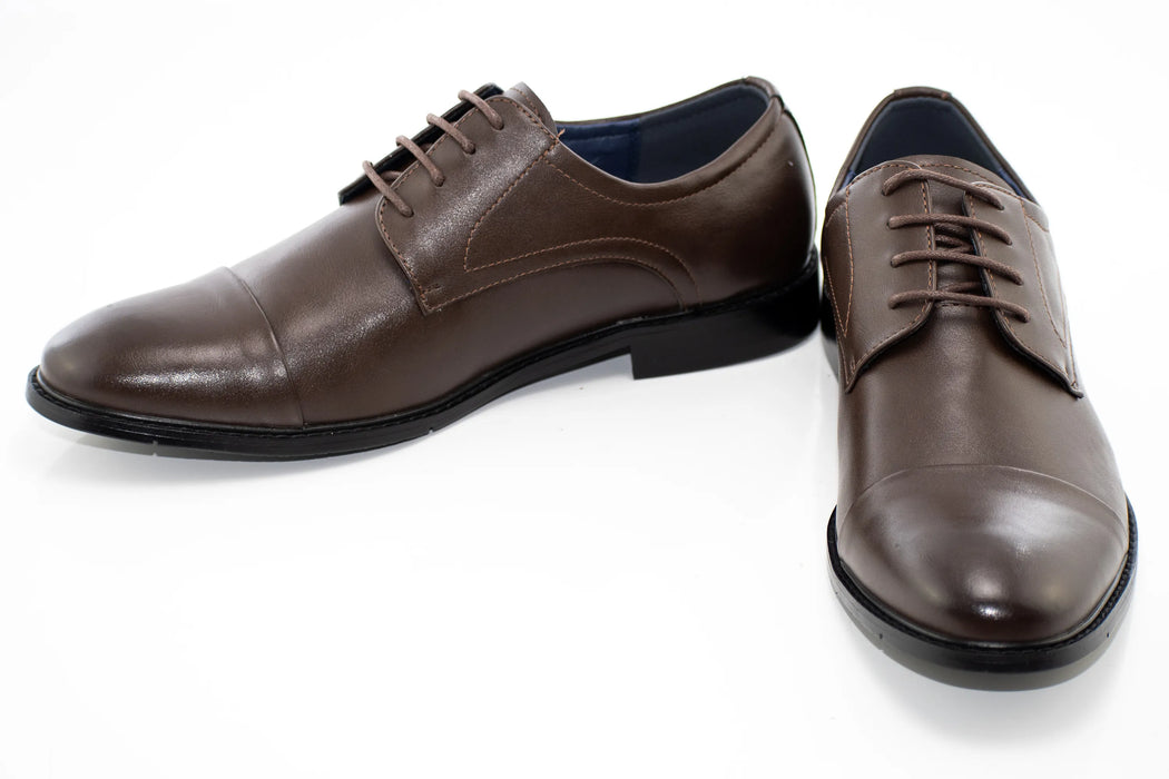 Dark Brown Cap-Toe Lace-Up Derby Dress Shoes