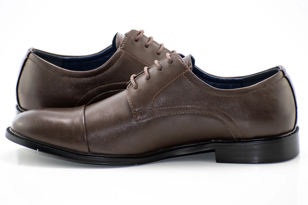 Dark Brown Cap-Toe Lace-Up Derby Dress Shoes