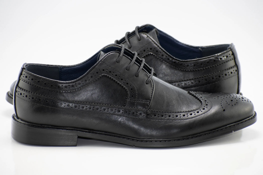 Black Wingtip Lace-Up Derby Dress Shoes