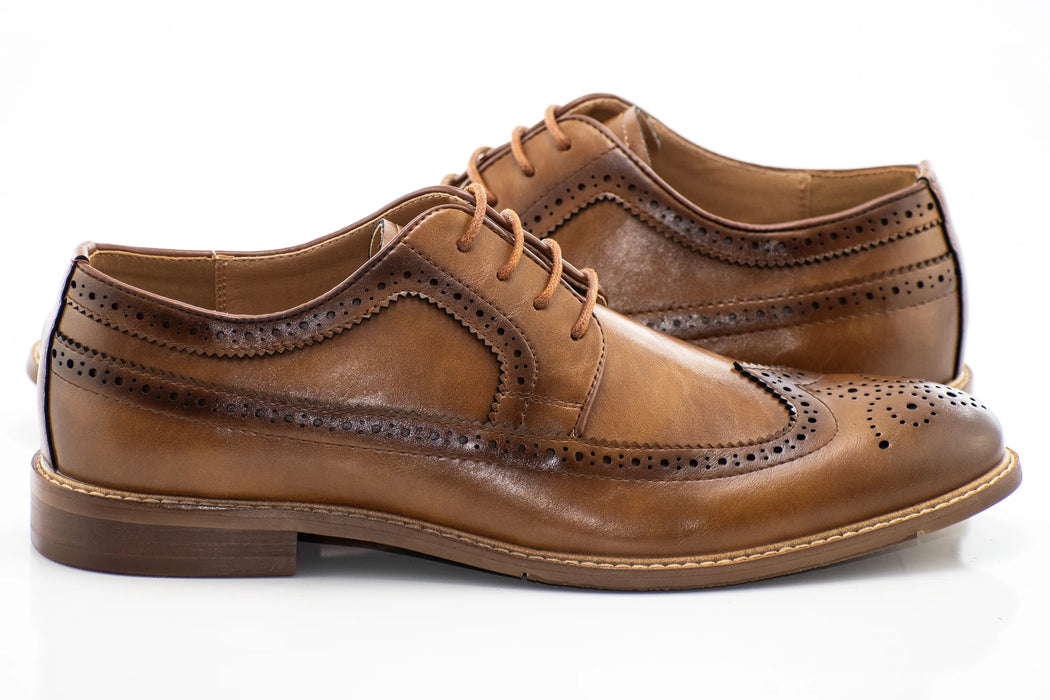 Cognac Wingtip Lace-Up Derby Dress Shoes