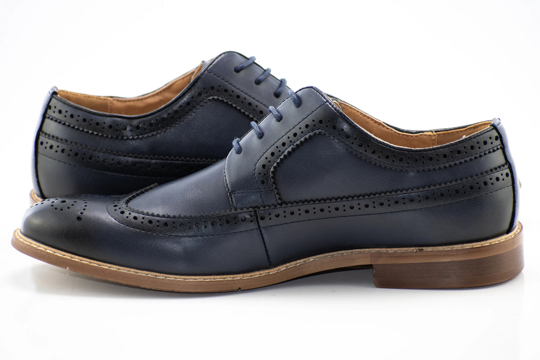 Navy Wingtip Lace-Up Dress Shoes