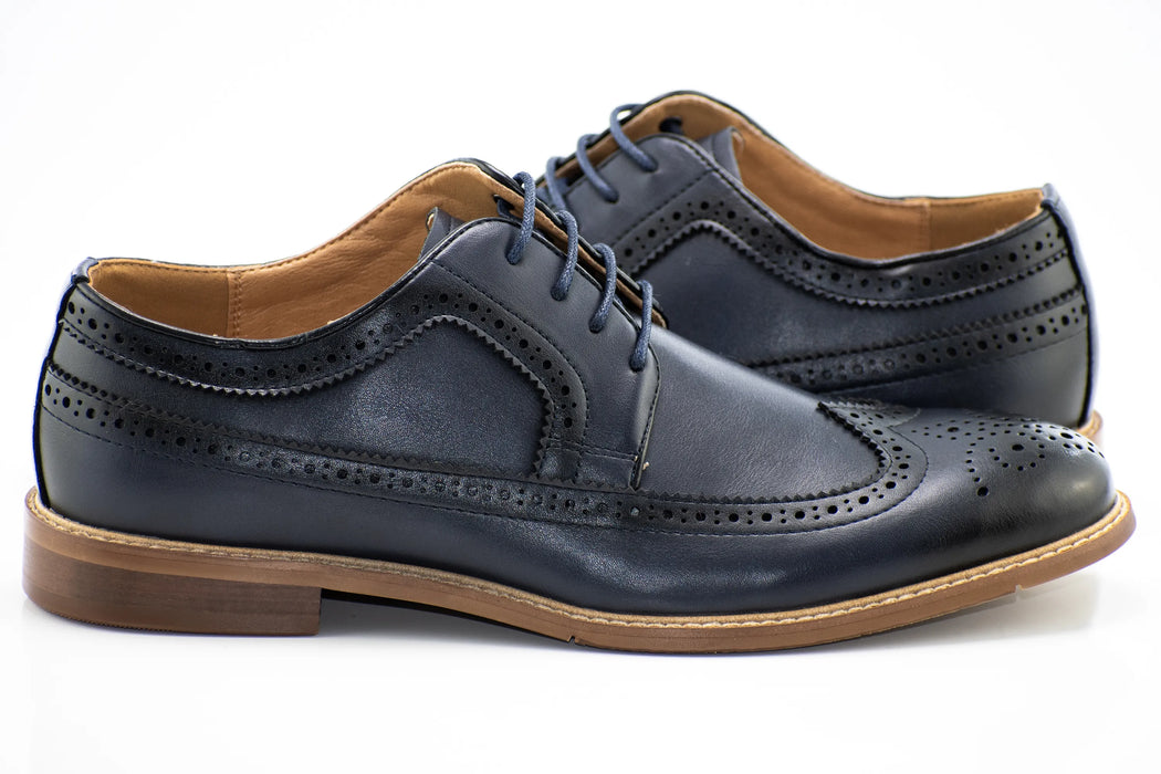 Navy Wingtip Lace-Up Dress Shoes