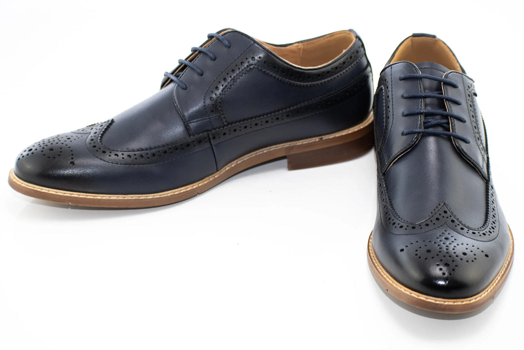 Navy Wingtip Lace-Up Dress Shoes