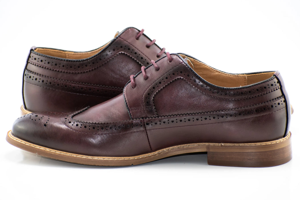 Wine Wingtip Lace-Up Derby Dress Shoes