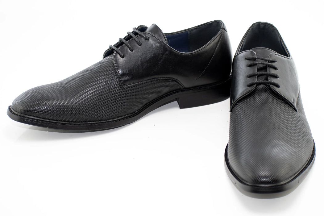 Black Textured Lace-Up Derby Dress Shoe