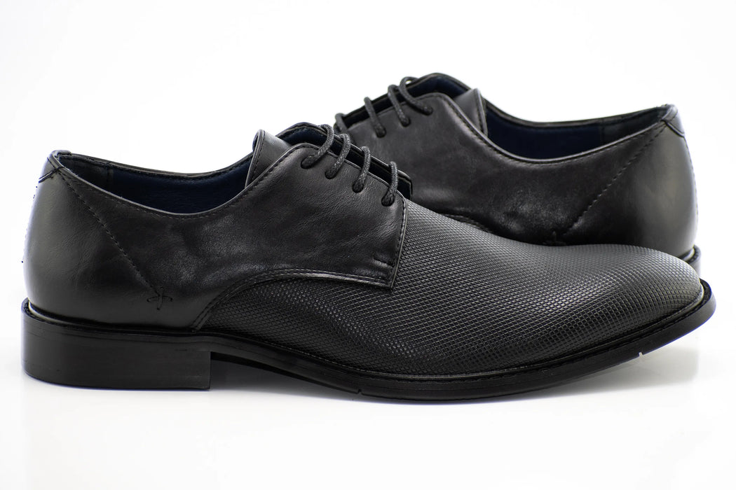 Black Textured Lace-Up Derby Dress Shoe