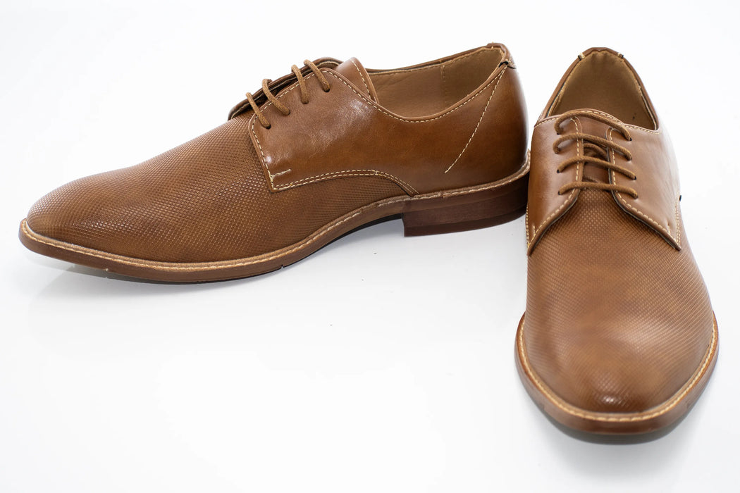 Cognac Textured Lace-Up Derby Dress Shoe