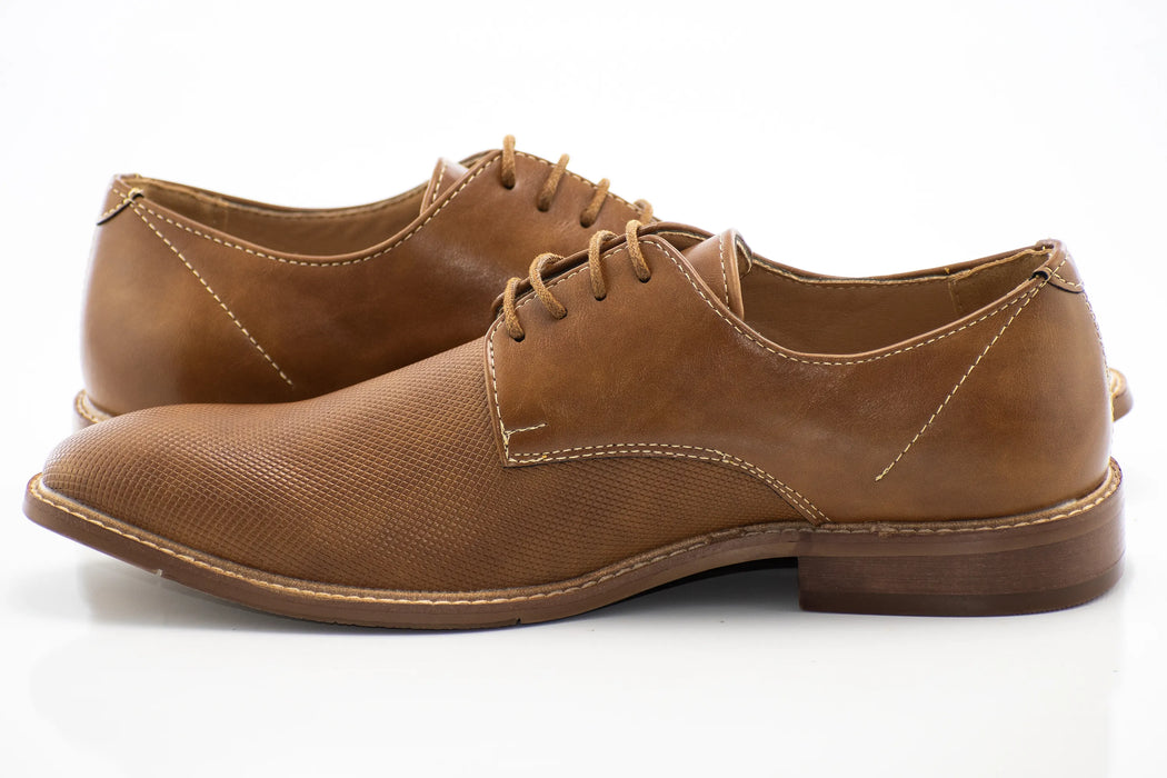 Cognac Textured Lace-Up Derby Dress Shoe