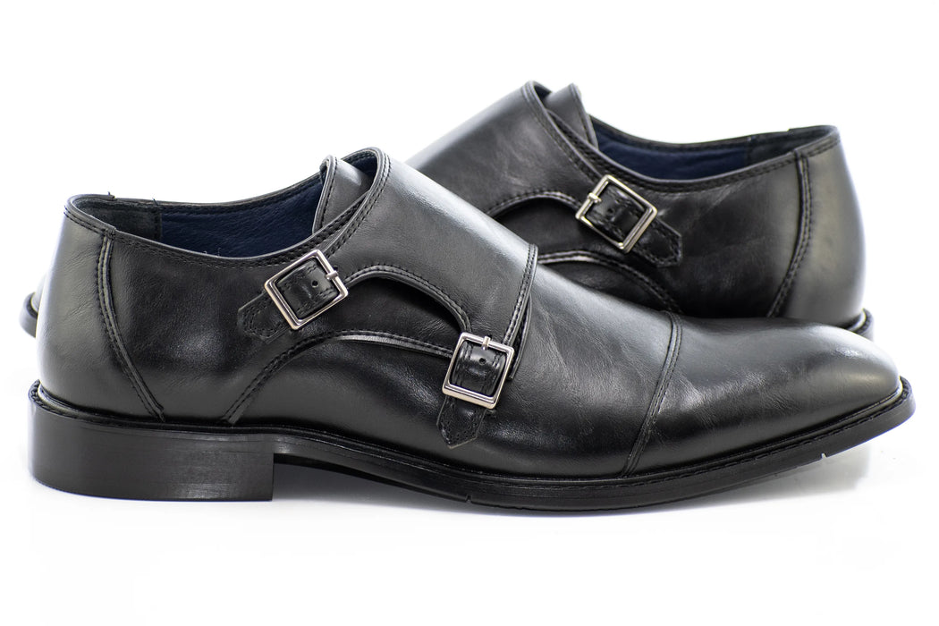 Black Double Monk Strap Dress Shoe