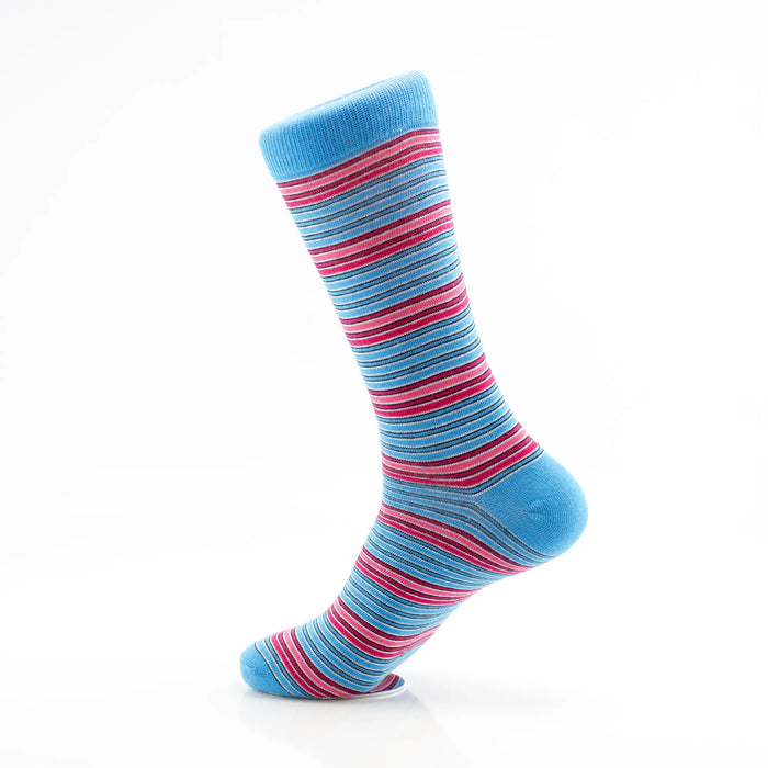 Blue, Pink, and Black Multitrack Striped Socks