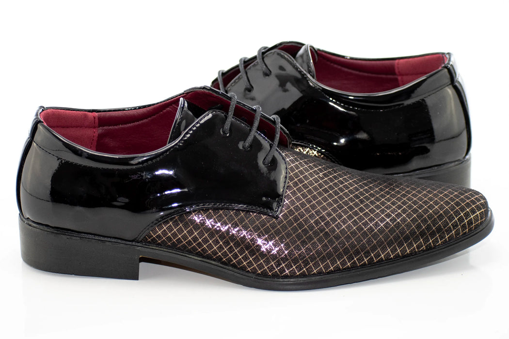 Gold and Black Checked Lace-Up Derby