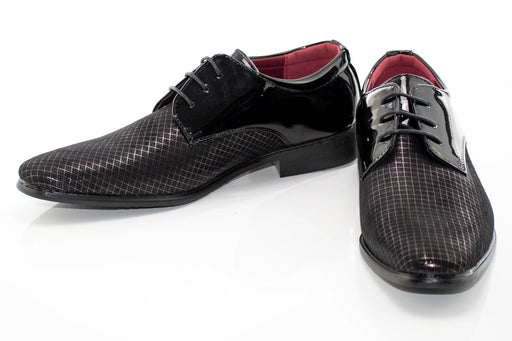 Silver and Black Checked Patent Leather Derby