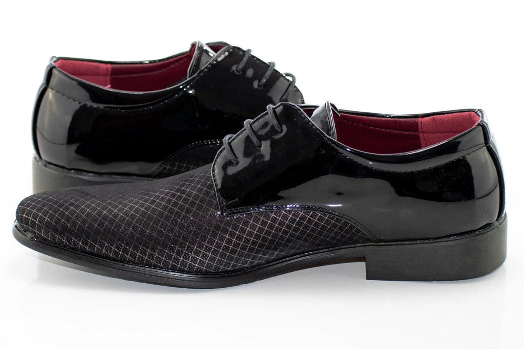 Silver and Black Checked Patent Leather Derby