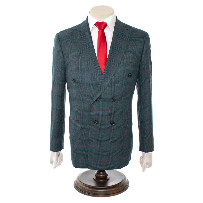 Olive Plaid Double-Breasted 2-Piece Slim-Fit Suit
