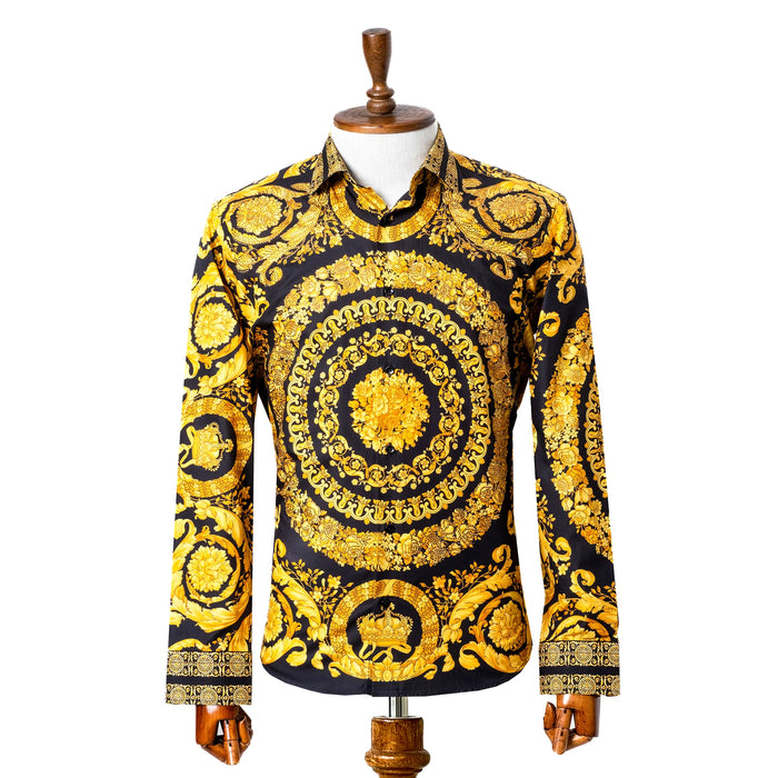 Black and Gold Rhinestone Mandala Slim-Fit Fashion Shirt