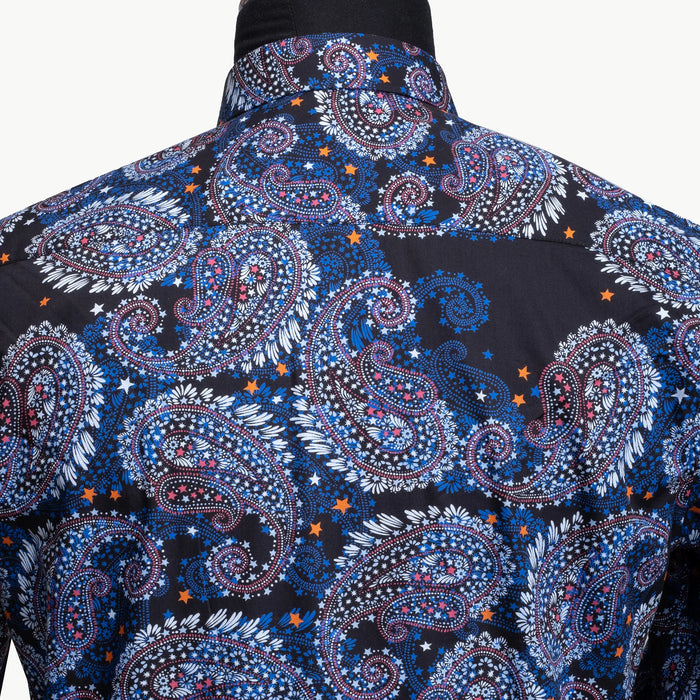 Black and Blue Paisley Slim-Fit Fashion Shirt