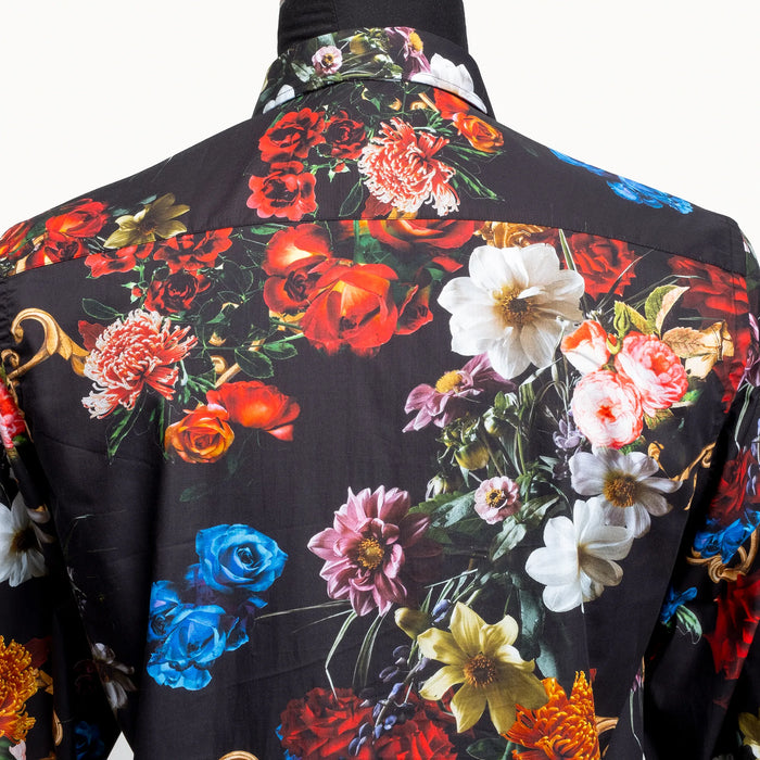 Black Floral Slim-Fit Fashion Shirt