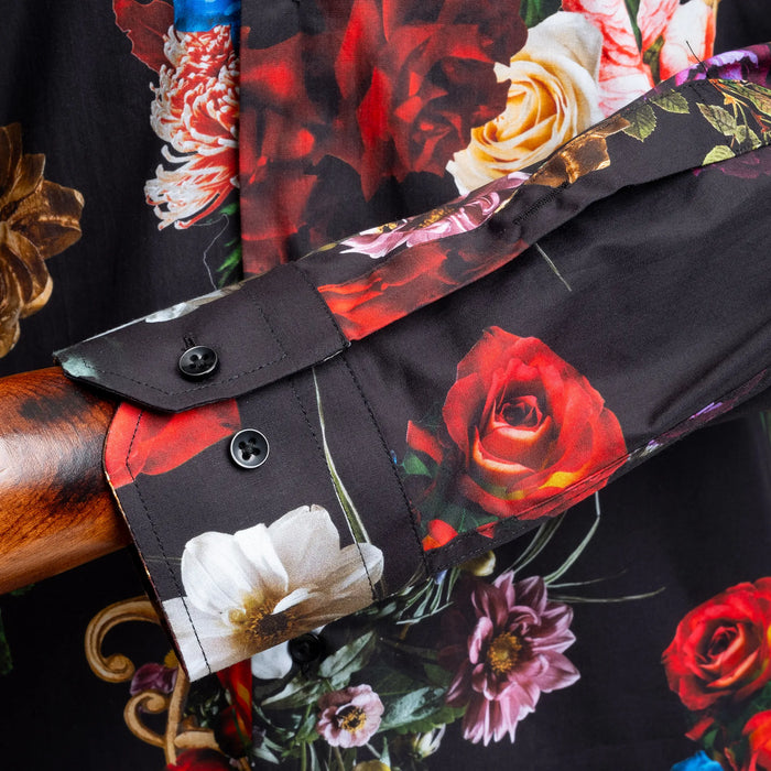 Black Floral Slim-Fit Fashion Shirt