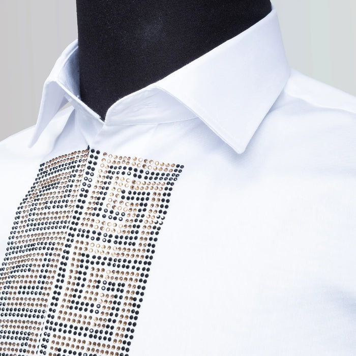 White Gold Grecian Rhinestone Slim-Fit Fashion Shirt