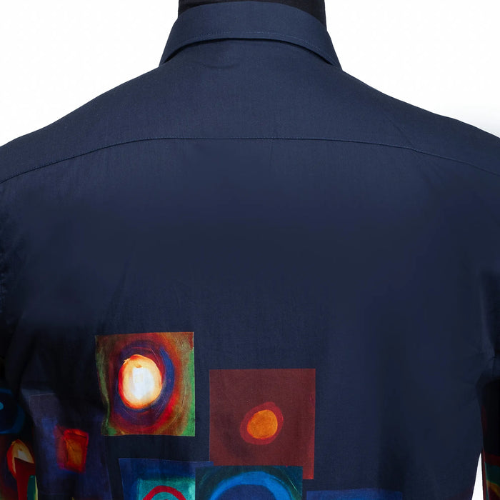 Navy Blue Post-Modern Multicolored Slim-Fit Fashion Shirt