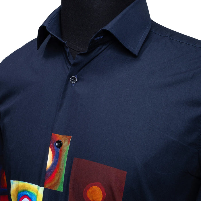 Navy Blue Post-Modern Multicolored Slim-Fit Fashion Shirt