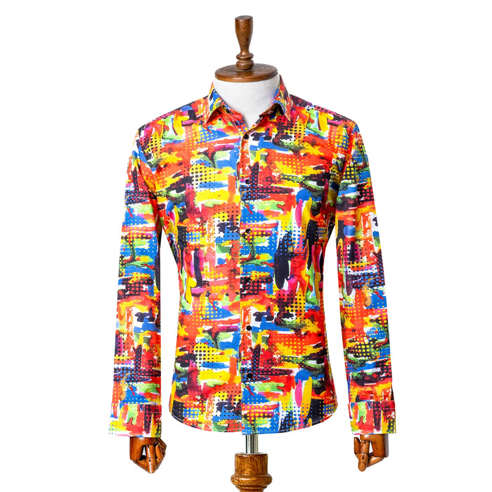 Multicolor Halftone Explosion Slim-Fit Fashion Shirt