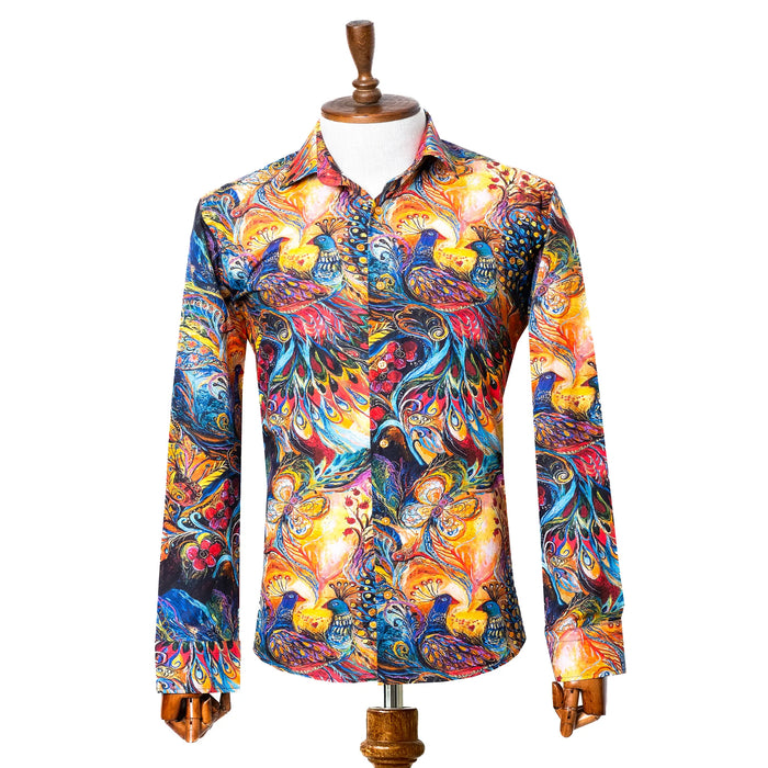 Multicolor Peacock Slim-Fit Fashion Shirt