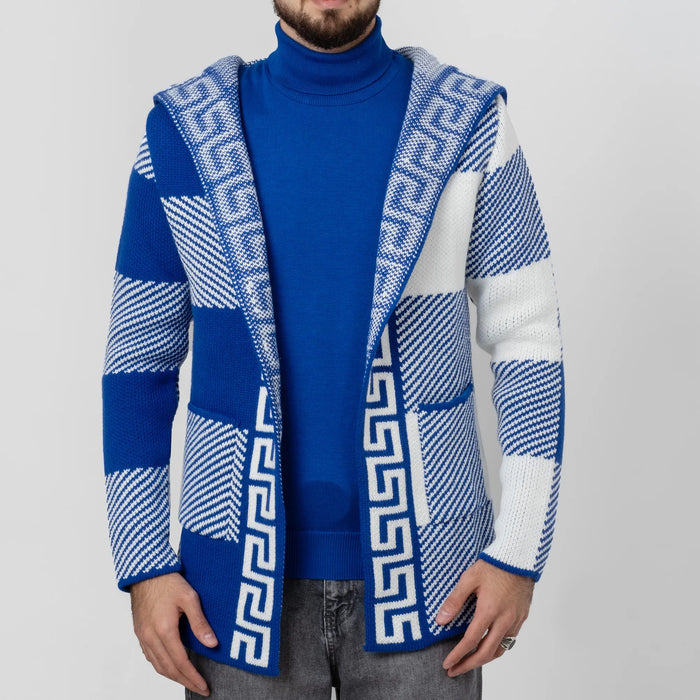 Blue Grecian Regular-Fit Hooded Cardigan