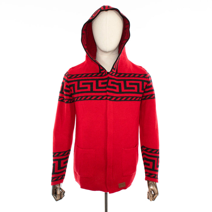 Red Grecian Regular-Fit Zip-Up Hooded Sweater