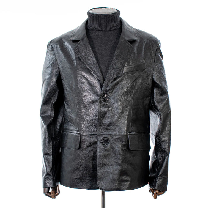 Black Retro Leather Blazer Jacket
