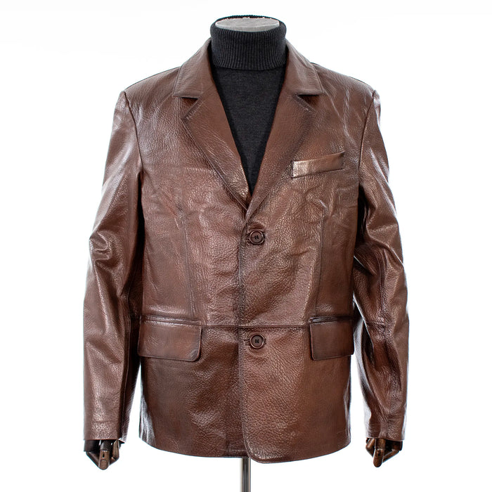 Brown Retro Leather Blazer Jacket