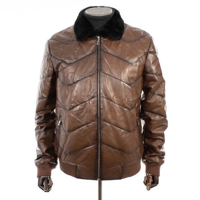 Brown Quilted Chevron Leather Jacket