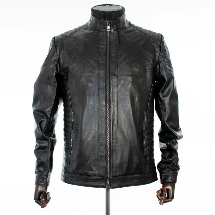 Black Quilted Retro Biker Leather Jacket