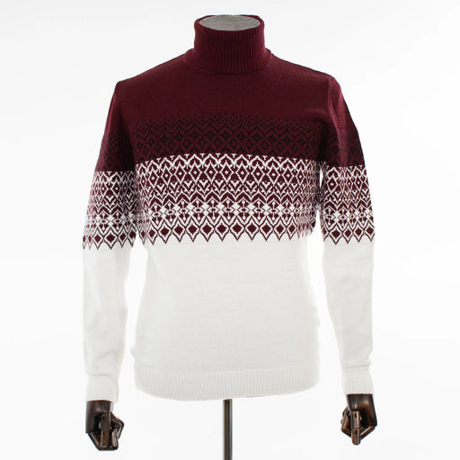 Men's Burgundy and White Winter Knitted Turtleneck