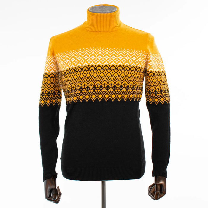 Men's Mustard and Black Winter Knitted Turtleneck