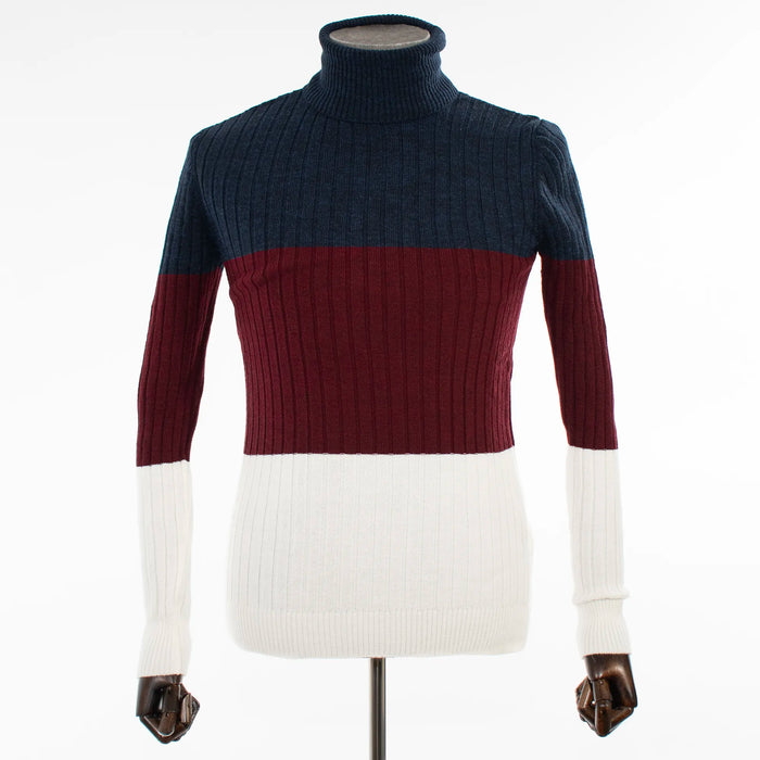 Navy, Burgundy, and White Tri-Color Turtleneck