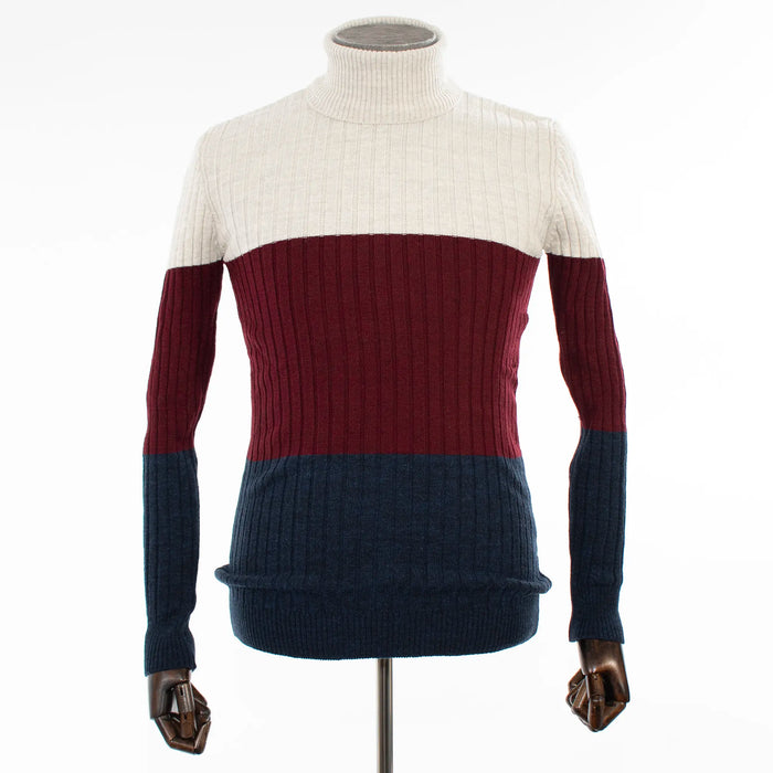 Off-White, Burgundy, and Navy Tri-Color Turtleneck